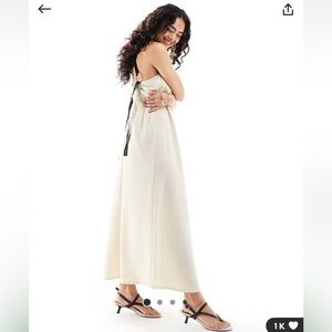 ASOS textured halter black strap midi dress in cream NEW